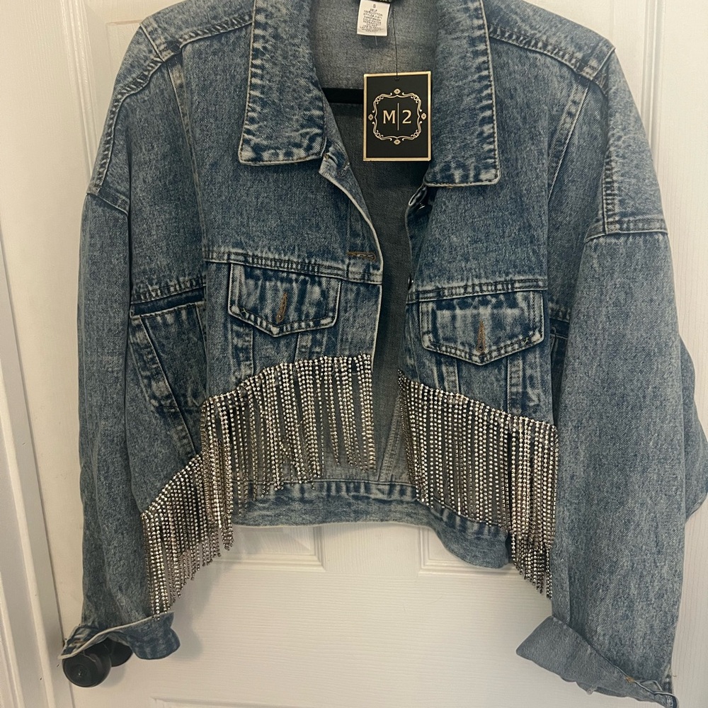 Blue Denim Jacket with Silver Fringe